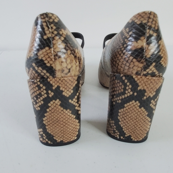 Franco Sarto Halo Snake Print Leather Pumps Size 8.5 Square Toe Chunky Heel Shoe - Picture 7 of 16